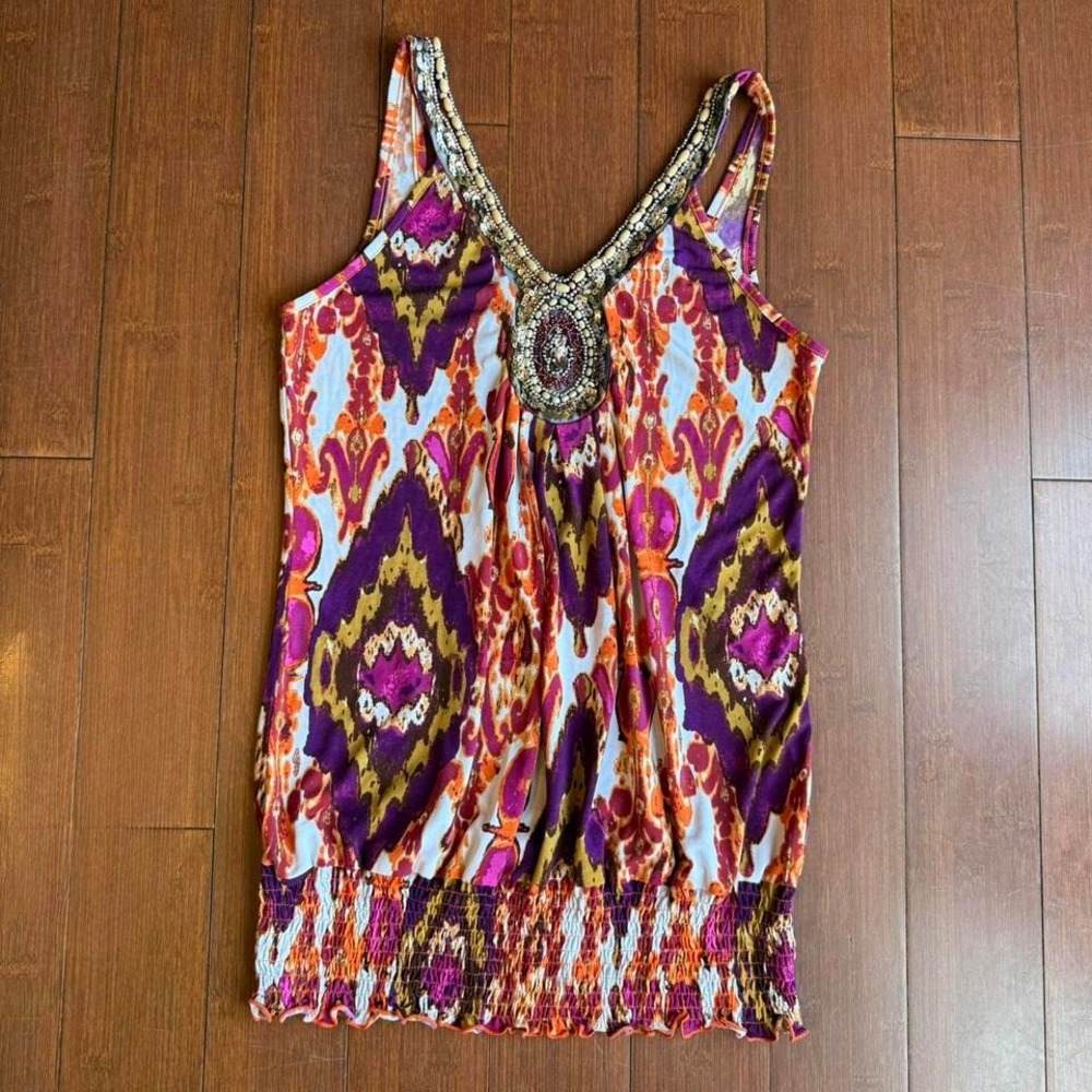 Vintage Y2K‎ Studio Y Orange and Purple Beaded Tank